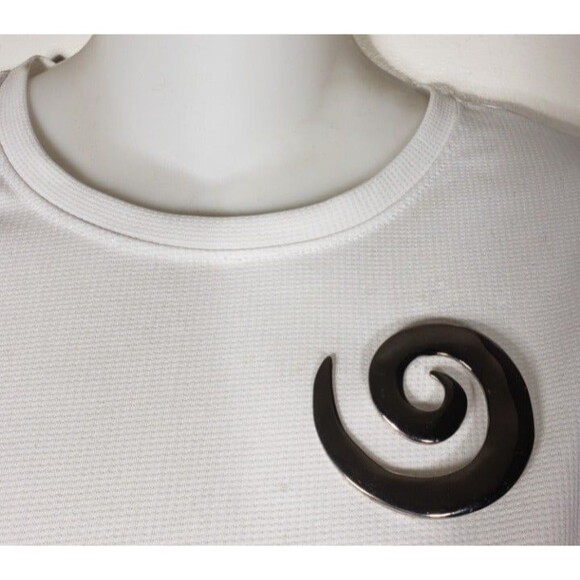 Vintage Y2K Large Swirl Spiral Brooch Pin Signed M Jent Polished Silver Tone - Picture 8 of 8